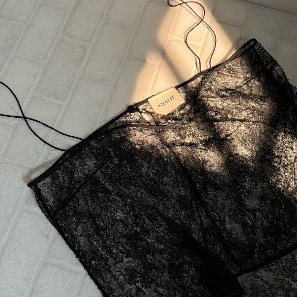 KHAITE Sheer Black Lace tank